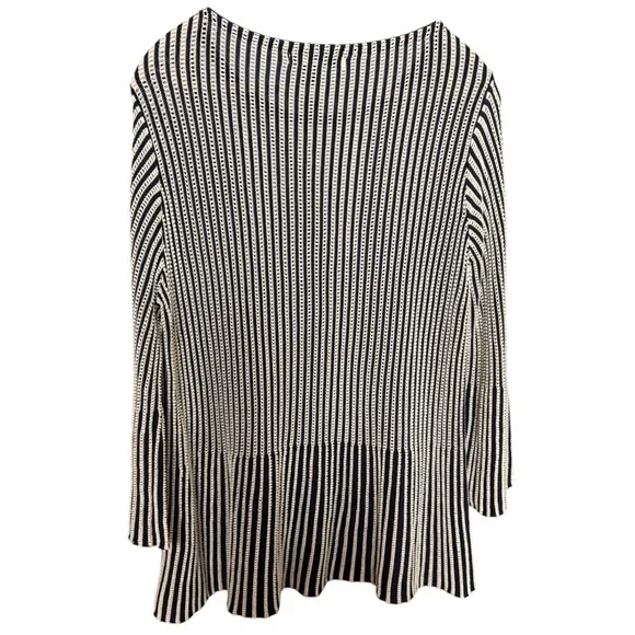 Foxcroft Navy and White Striped Knit Peplum Sweater - Picture 3 of 7